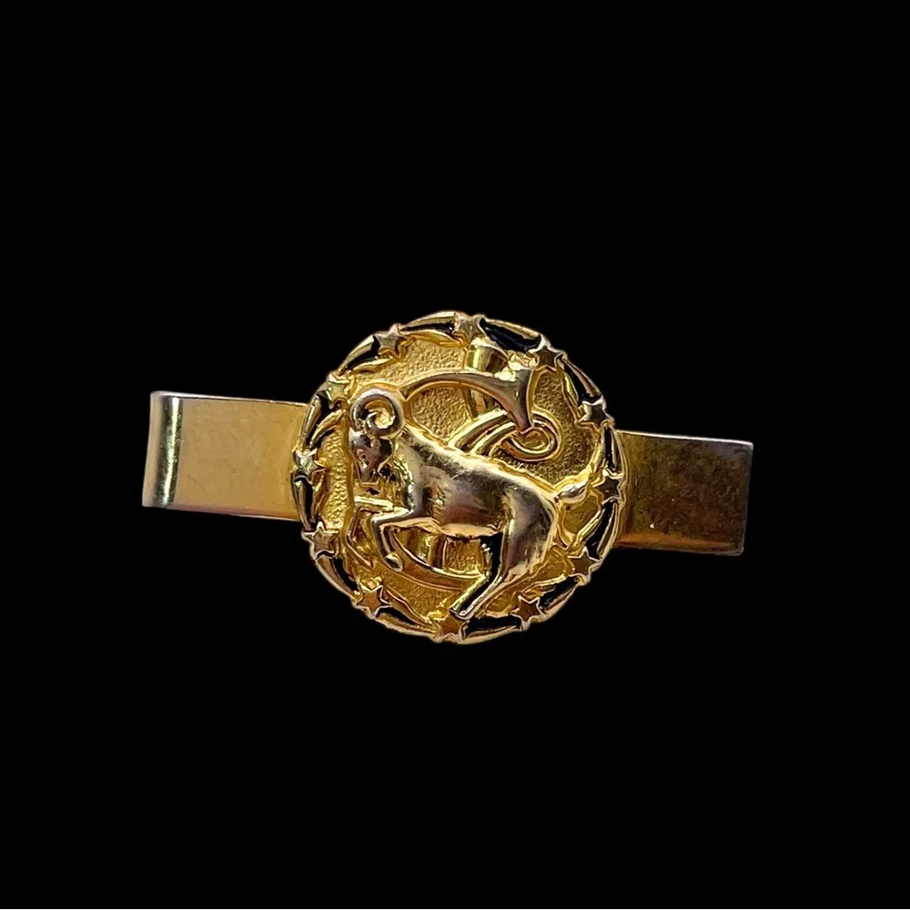 Retro Vintage Gold Tone Zodiac Sign Aries Ram Tie Clip Collectible